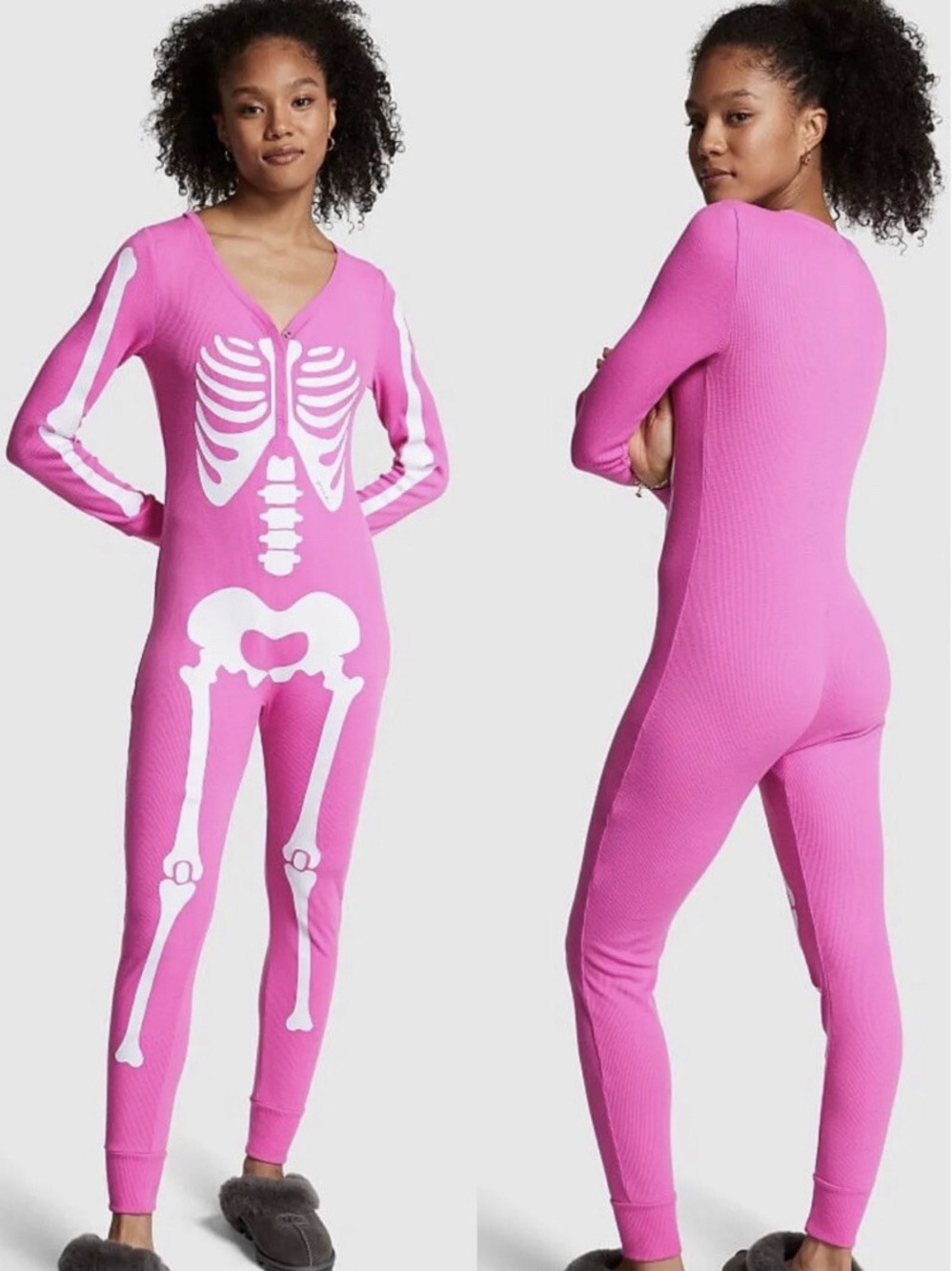 Victorias Secret Pink and White Skelton Onsie Size XXL Halloween
